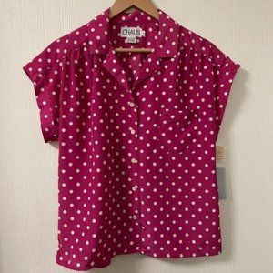 PRICE FIRM Vintage Deadstock Pink Polka Dot Blouse | Size 12, will fit M/L.